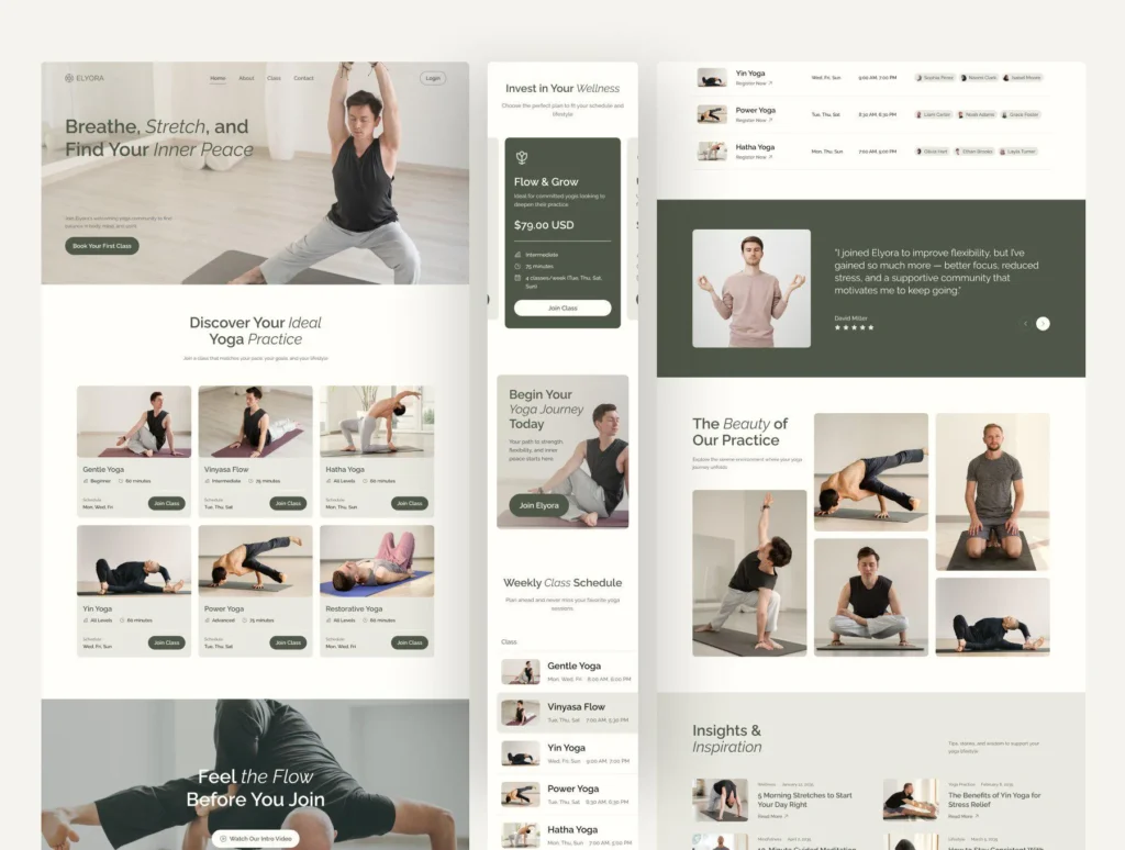Elyora - Yoga Studio Website UI Figma Template