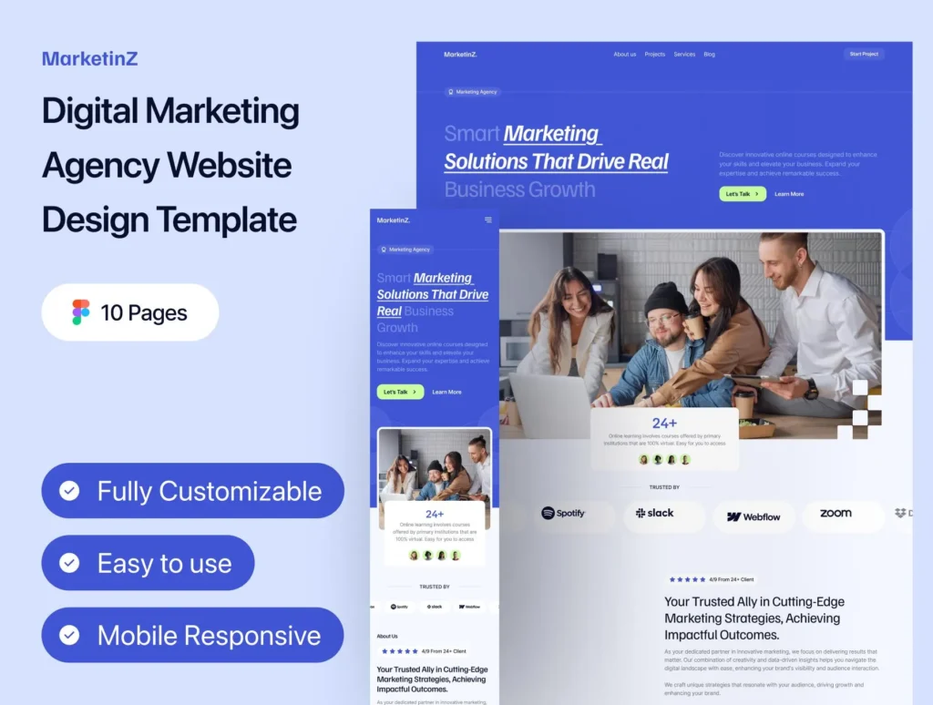 Marketinz - Digital Marketing Agency | Lifetime Access | Figma Design | Elementor pro Friendly Design | Top notch Design