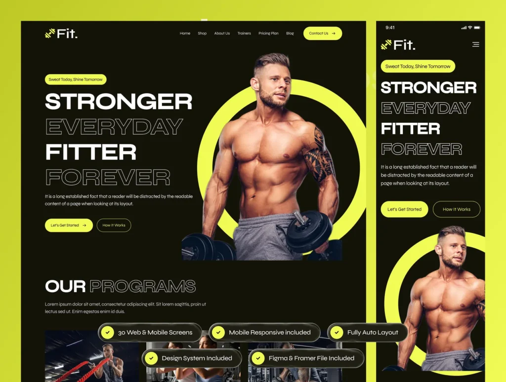 Fit Fitness Workout Website Framer Template | Lifetime Access | Unlimited Sites