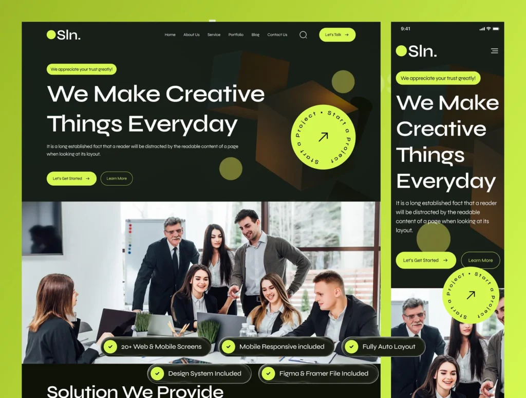 Sln - Digital Agency Website Framer Template | One Time Payment | Unlimited Sites | SEO optimized Template | Premium Design Framer Template