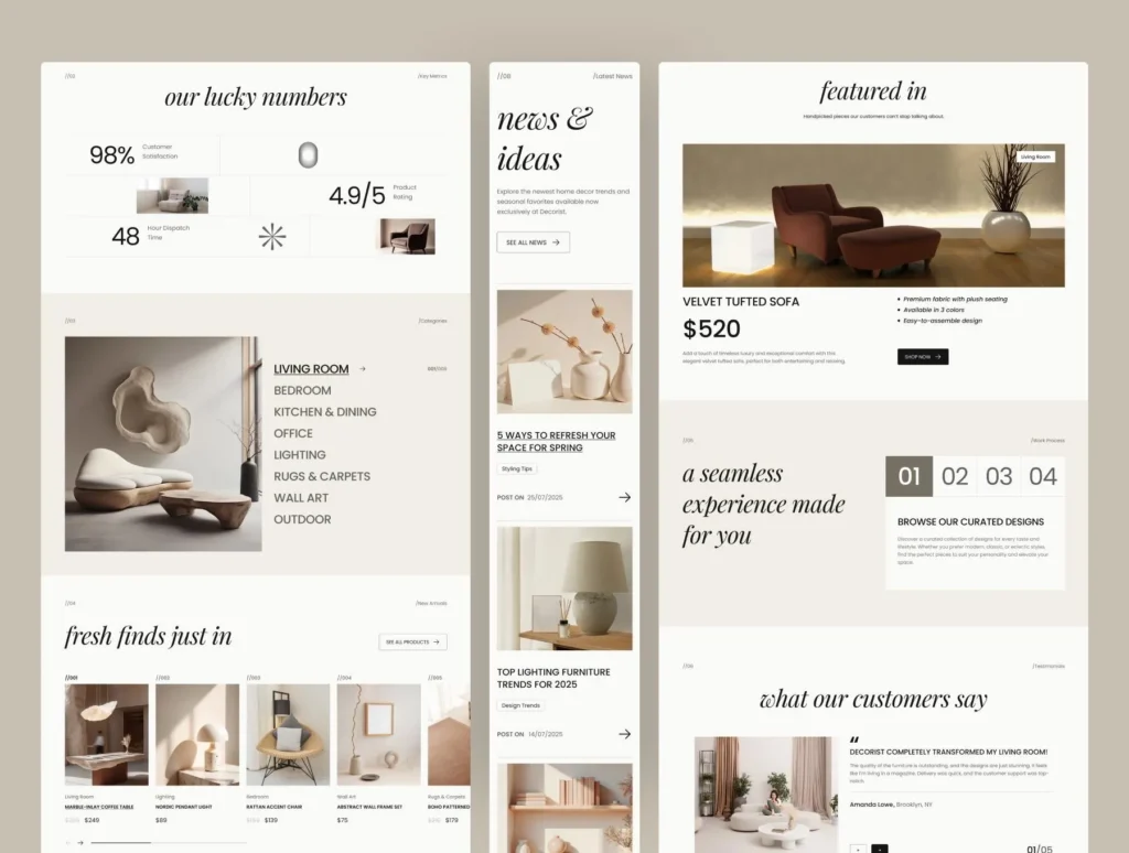 Decorist - Home Decor Website UI Figma Template | SEO Optimized | Premium Design | Unlimited Sites