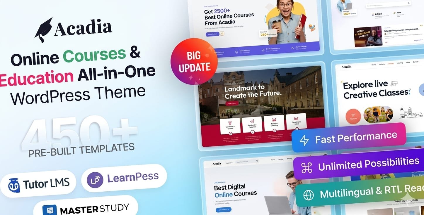 Acadia Theme GPL License – Education WordPress Theme for University & Online Courses