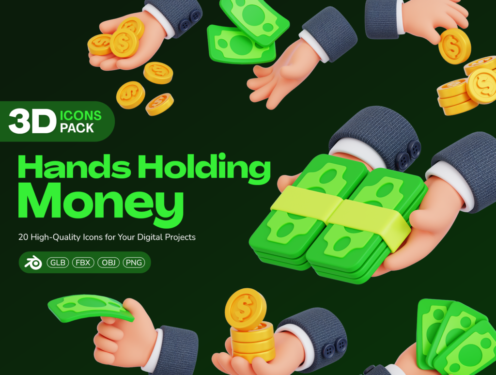 Hands Holding Money 3D Icon Pack – Premium Finance Assets