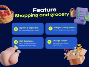 Shopping & Grocery 3D Icon Pack – Premium E-commerce Assets