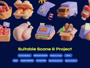 Shopping & Grocery 3D Icon Pack – Premium E-commerce Assets