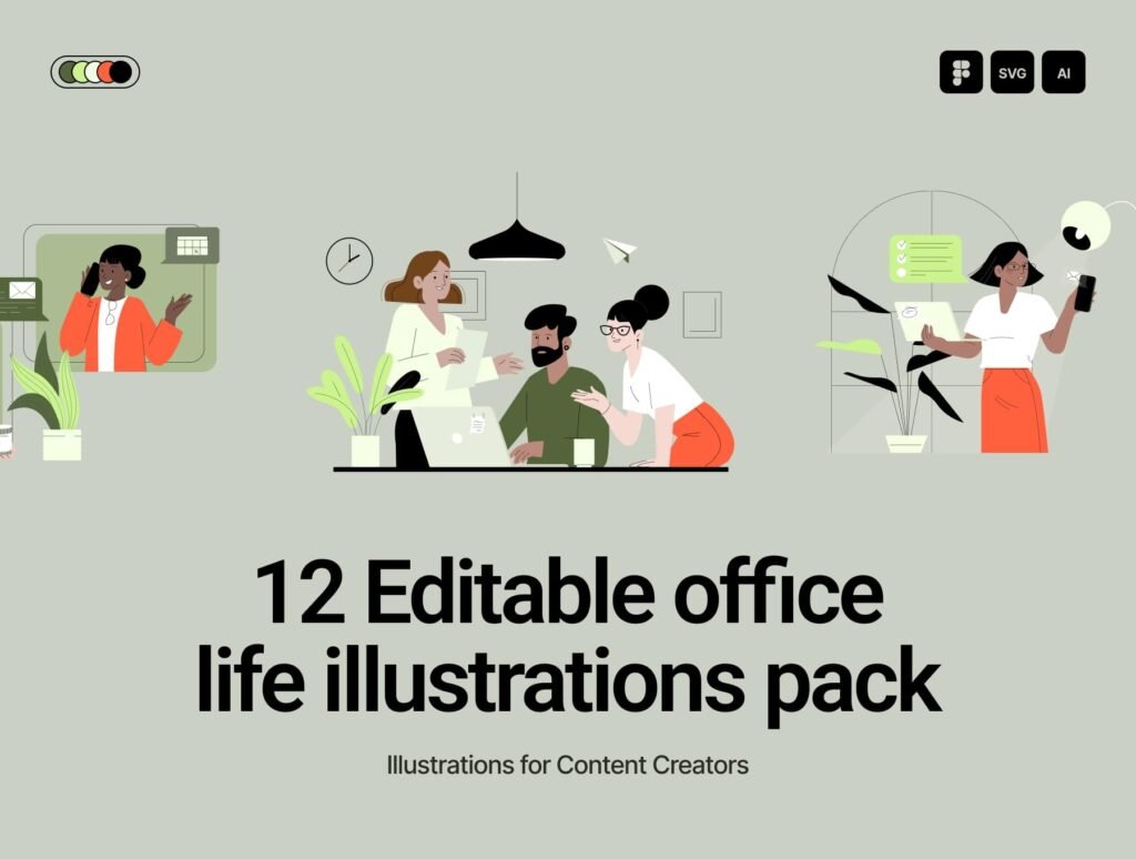12 Office life illustration pack