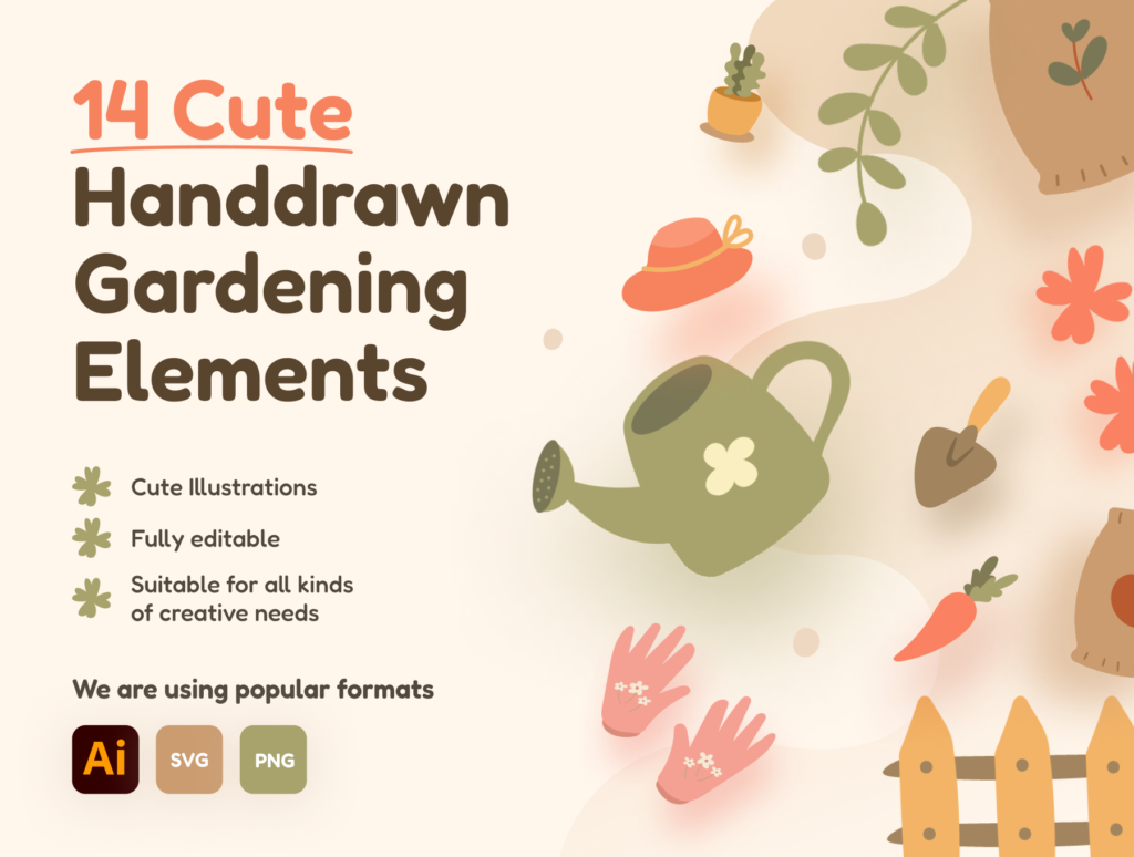 14 Handdrawn Gardening Icon Illustrations