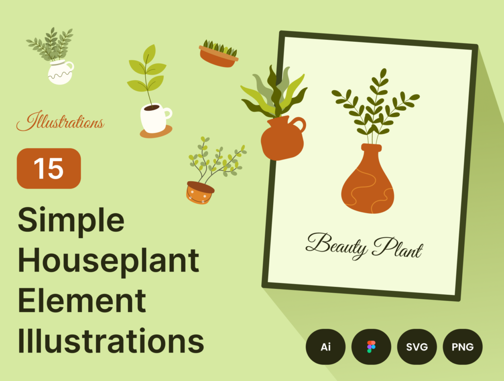 15 Simple Houseplant Element Illustrations