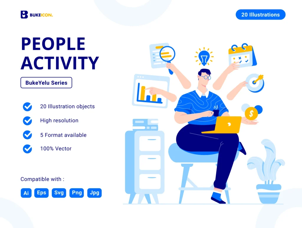 20 People Activity Illustration set - Buke Yelu Series