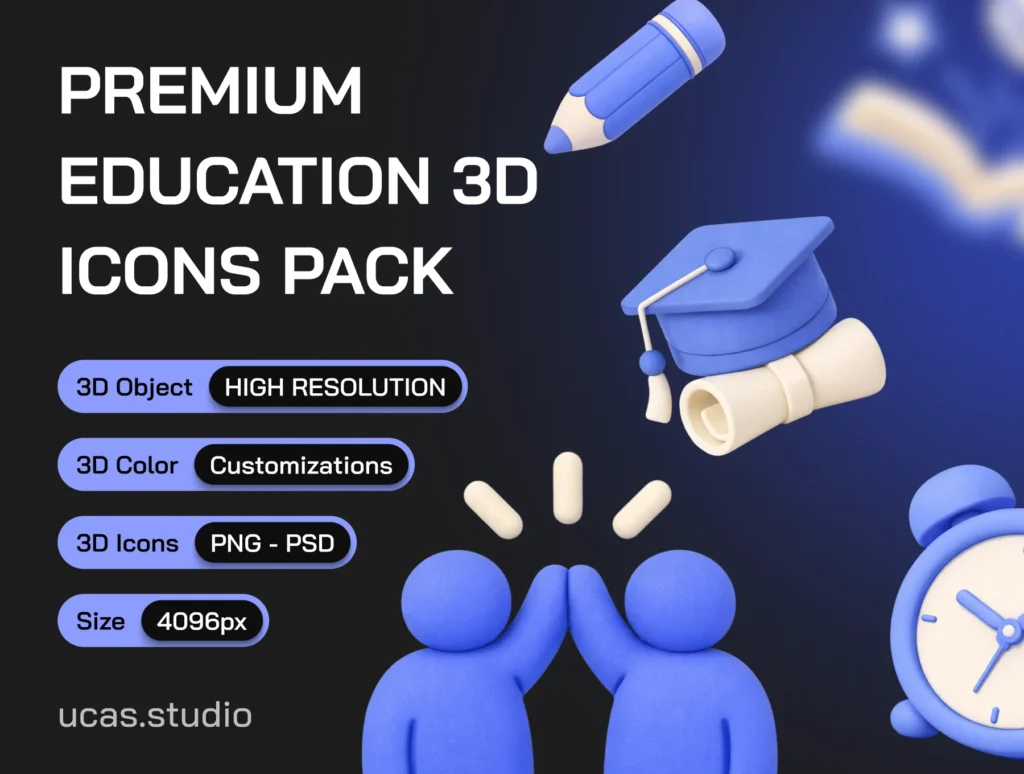 Education 3D Icon Set – Premium Learning Assets
