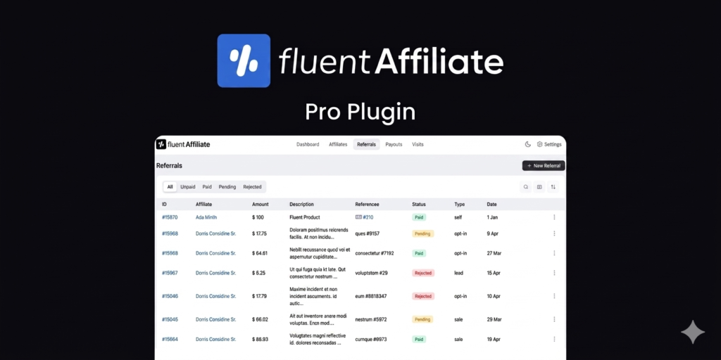 FluentAffiliate Pro – WordPress Affiliate & Referral Tracking Plugin
