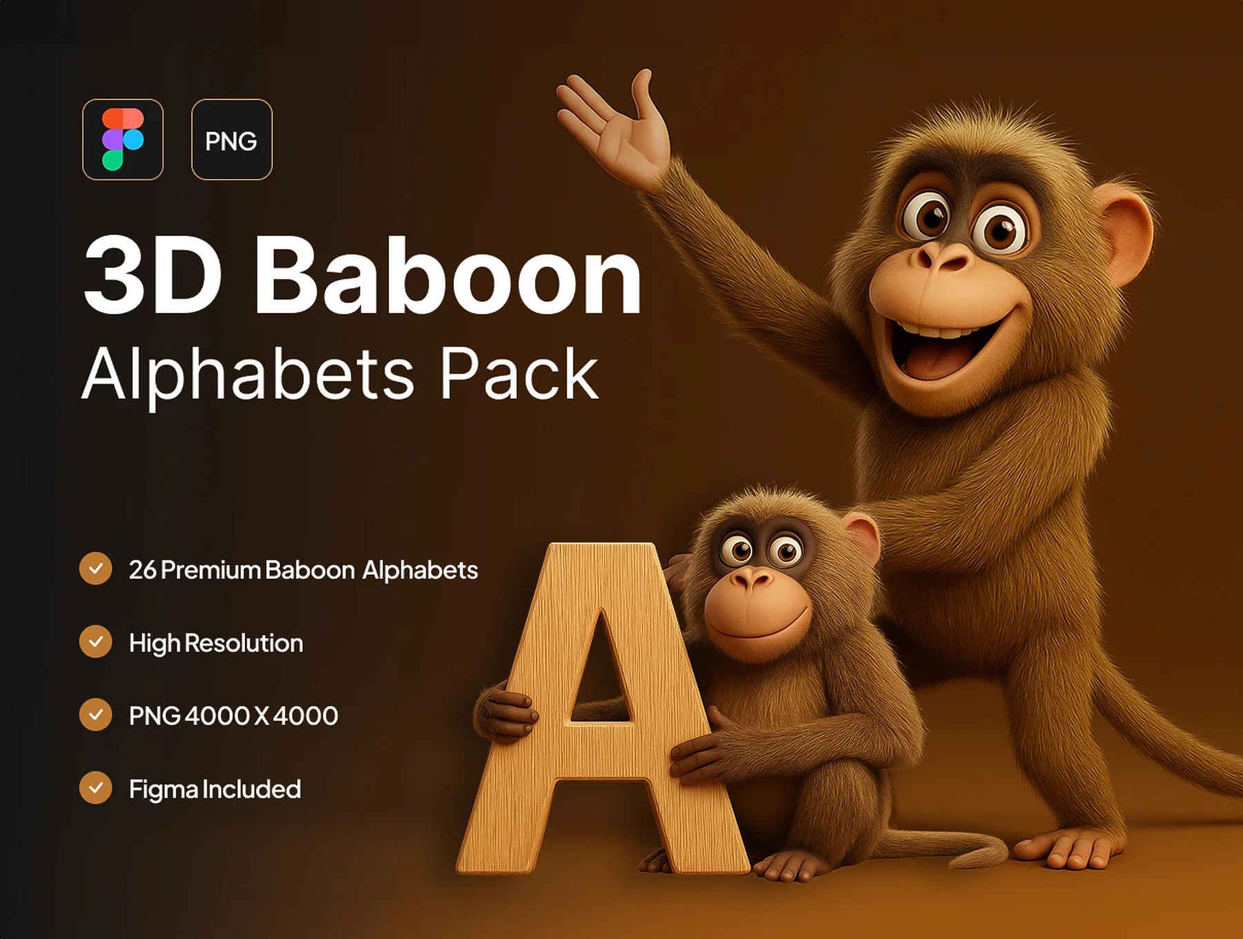 3D Baboon Alphabets Pack