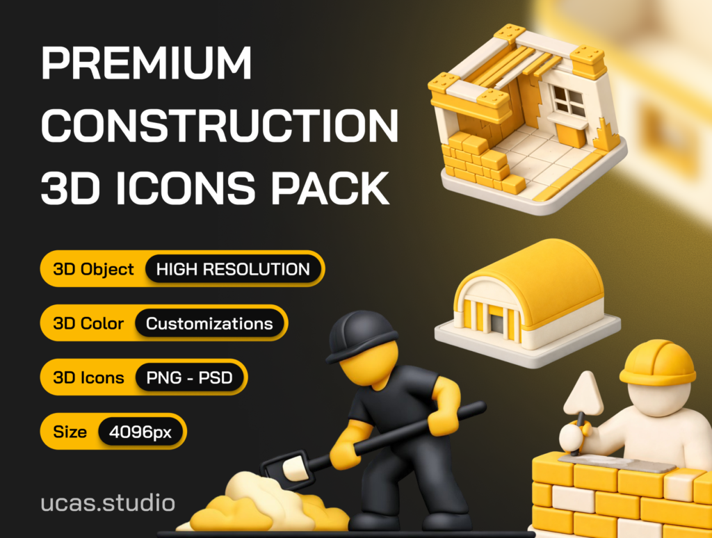 3D Construction Icon Set – Premium Building & Engineering 3D Icons