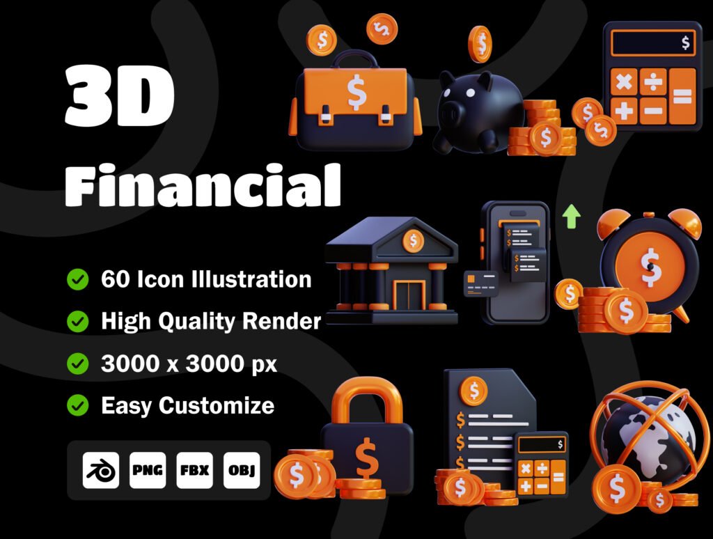 3D Financial Icon Pack – Premium Finance Assets
