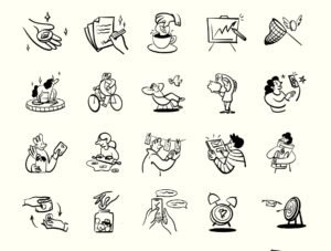 49 Hand-drawn raster Illustrations pack