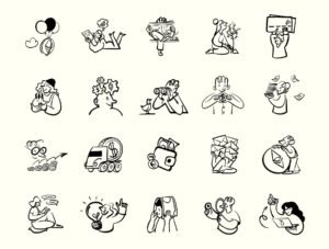49 Hand-drawn raster Illustrations pack