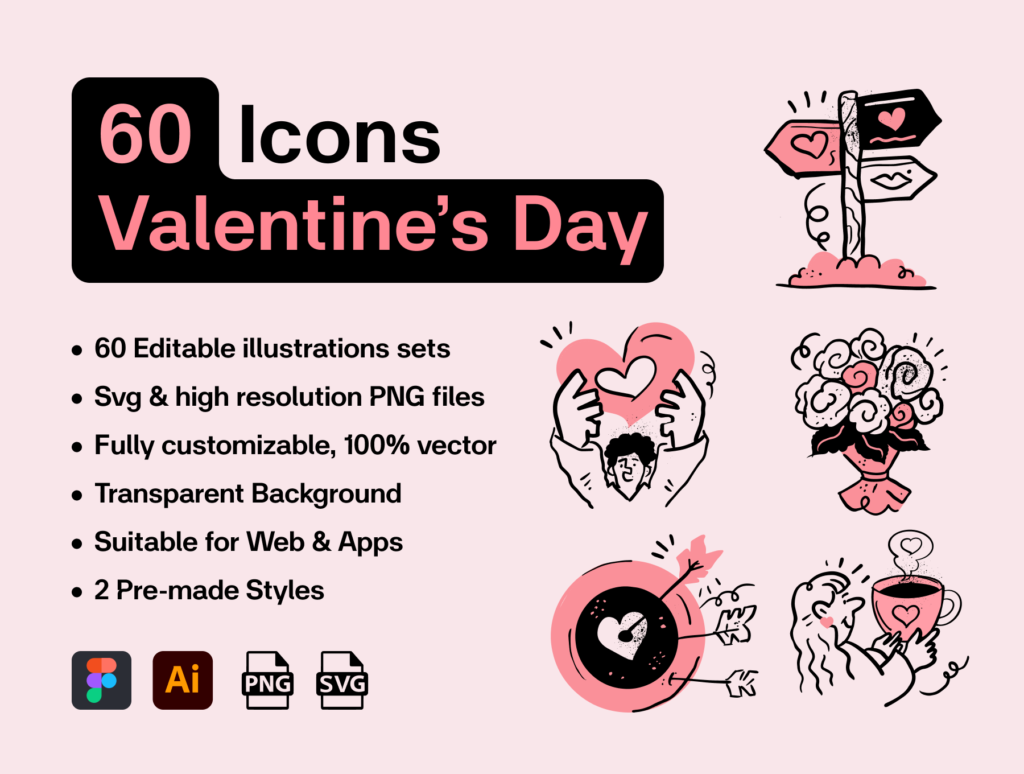 60 Valentine Love Fintech Illustrations