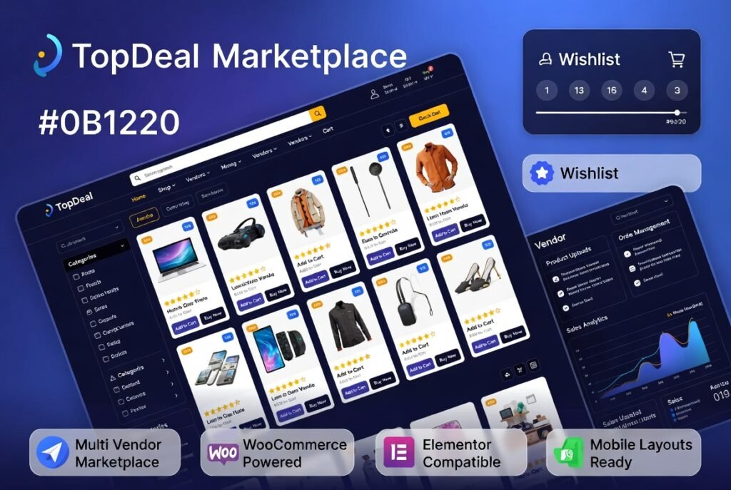 TopDeal Multi Vendor Marketplace WordPress Theme 2.4.0 – WooCommerce Elementor Amazon Style Store Builder