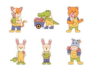 Animal Selling Flowers Illustration