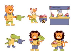 Animal Selling Flowers Illustration
