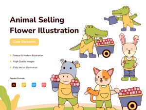 Animal Selling Flowers Illustration