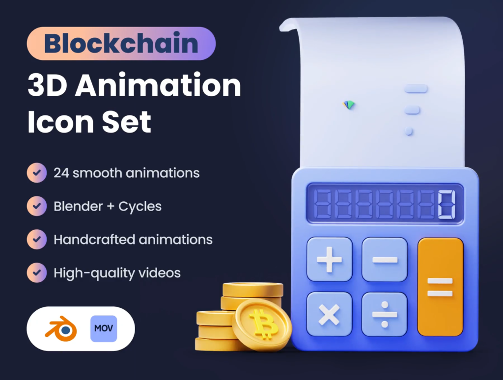 Blockchain 3D Animation Icon Set
