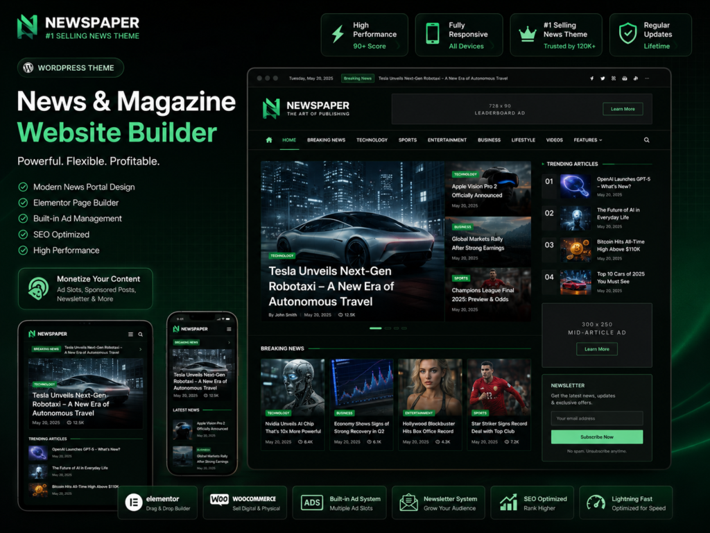 Newspaper WordPress Theme – Responsive News & Magazine Website Builder