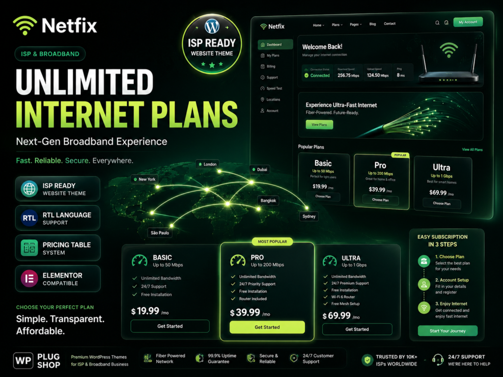 Netfix Broadband Internet Services WordPress Theme for ISP Companies