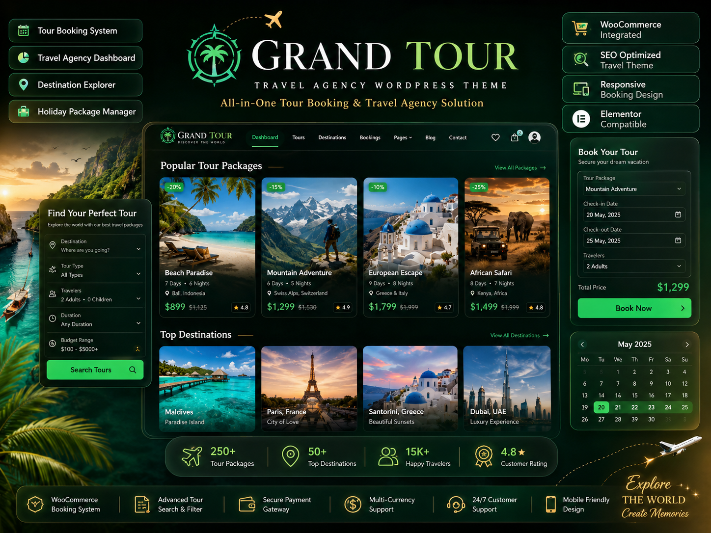 Grand Tour Travel Agency WordPress Theme with Tour Booking System & Destination Listings