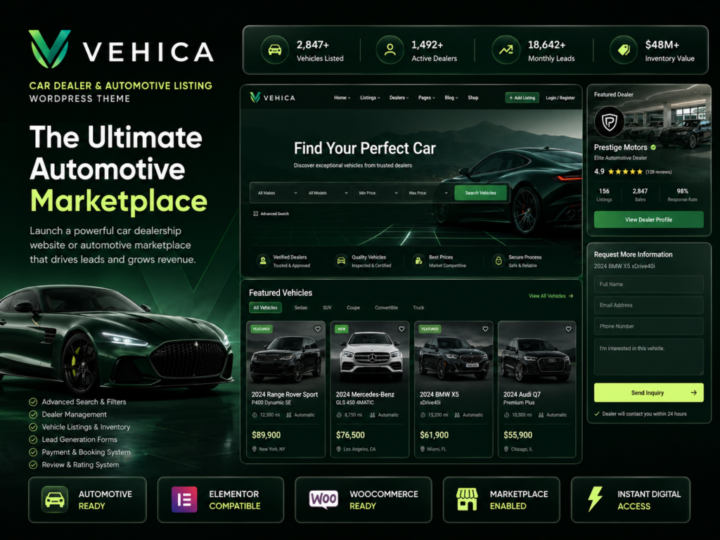 Vehica – Car Dealer & Automotive Listing WordPress Theme