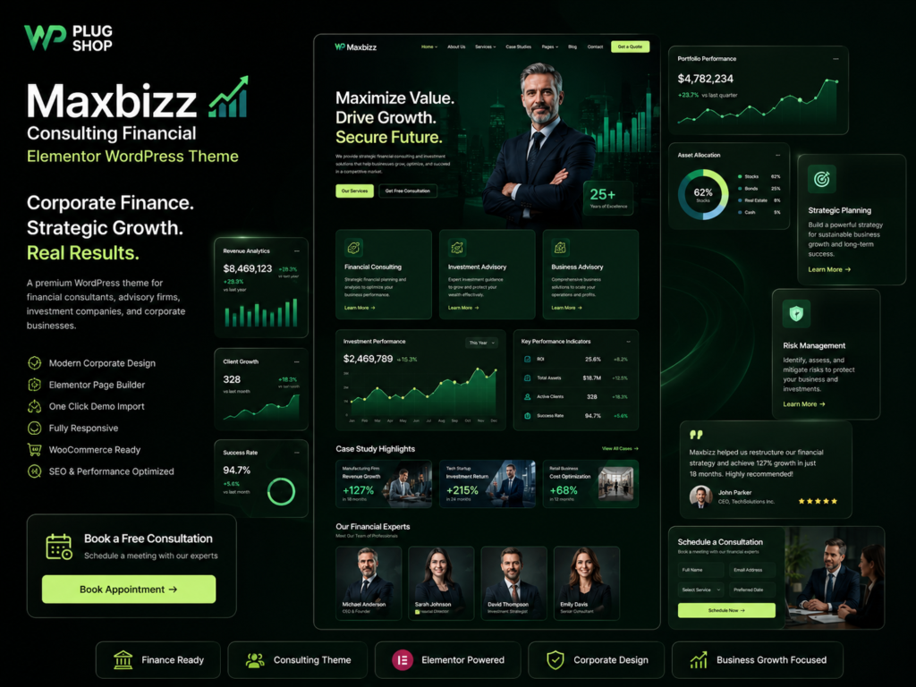 Maxbizz Consulting Financial Elementor WordPress Theme – Corporate Business & Finance Solution