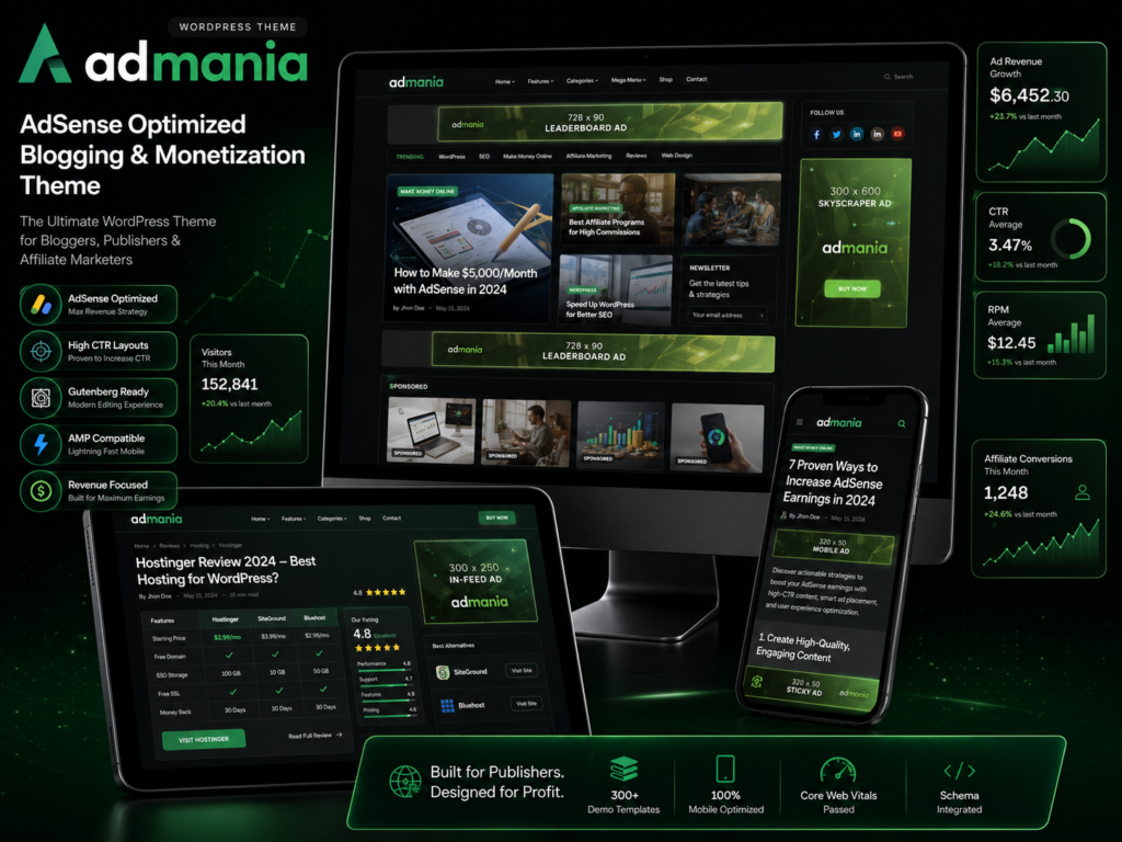 Admania WordPress Theme – AdSense Optimized Blogging & Monetization Theme