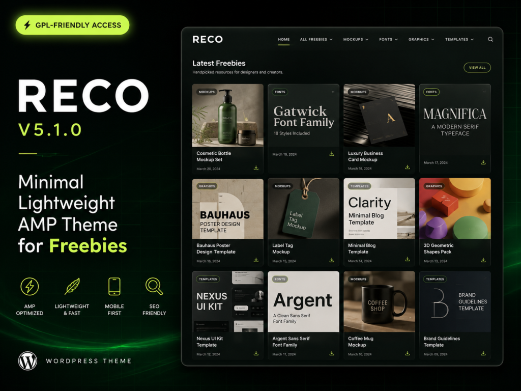 Reco WordPress Theme v5.1.0 — Minimal Lightweight AMP Theme for Freebies