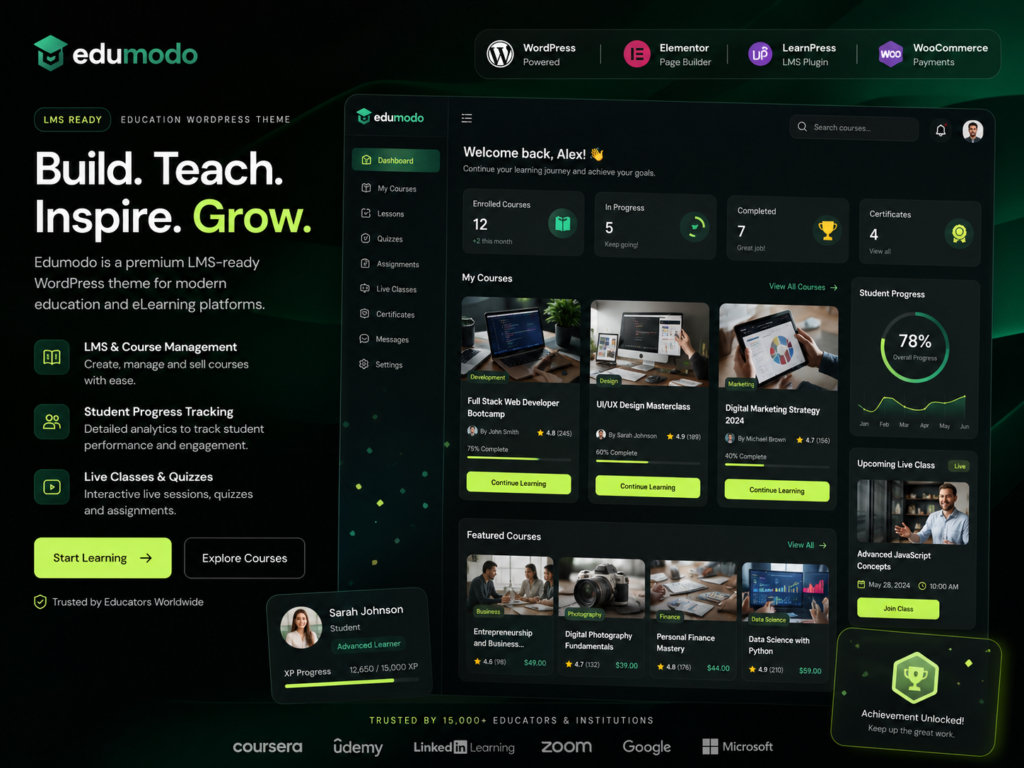 Edumodo Education WordPress Theme 4.4.6 – LMS eLearning Website Builder for Online Courses & Schools