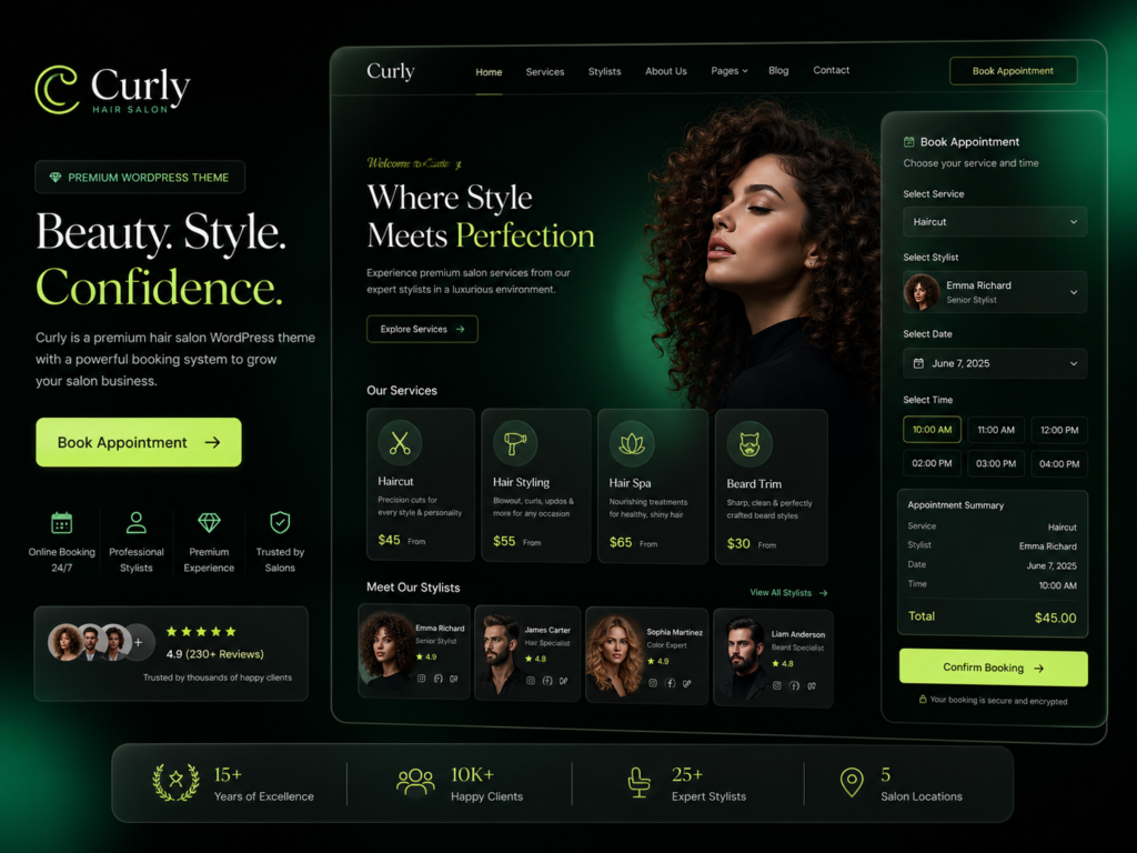 Curly Hair Salon WordPress Theme 3.3.2 – Beauty, Barber & Appointment Booking Website Builder