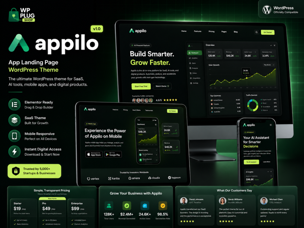 Appilo – App Landing Page WordPress Theme for SaaS & Startups