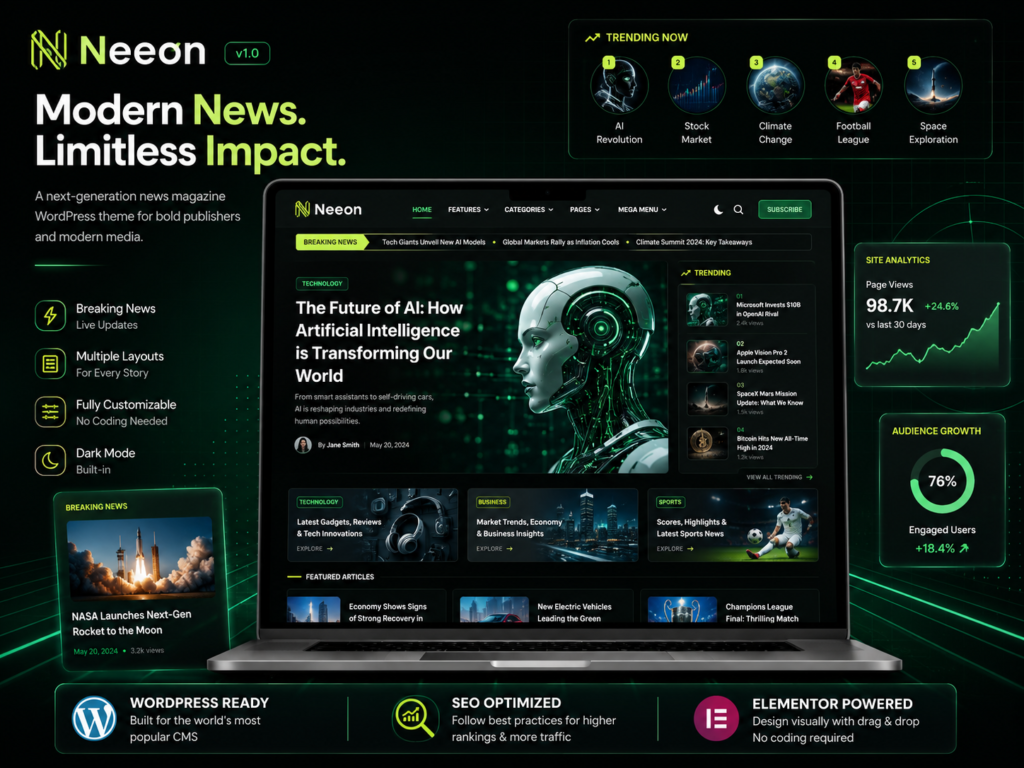 Neeon – News & Magazine WordPress Theme (Elementor Powered & SEO Optimized)
