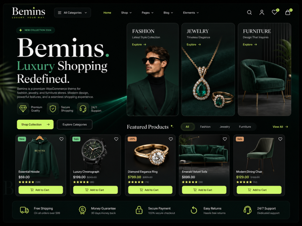 Bemins WooCommerce Fashion & Jewelry Store Theme 1.2.2 – Multipurpose eCommerce WordPress Theme for Furniture & Online Shops (Copy)