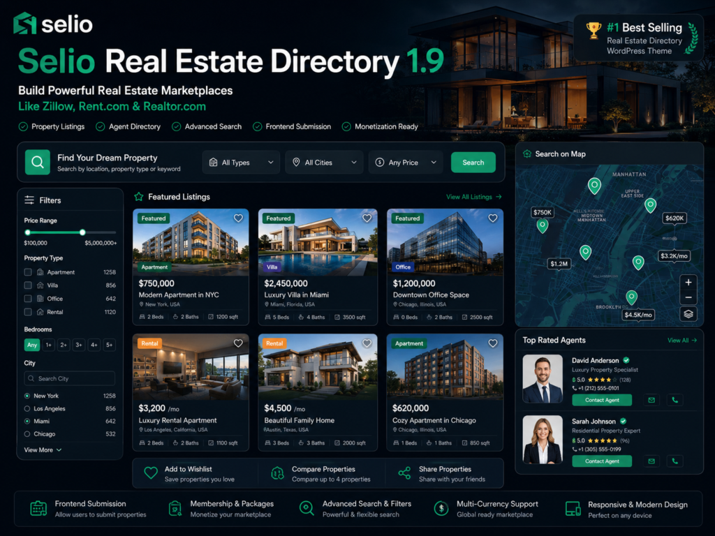 Selio Real Estate Directory 1.9 – Property Listing & Marketplace WordPress Theme