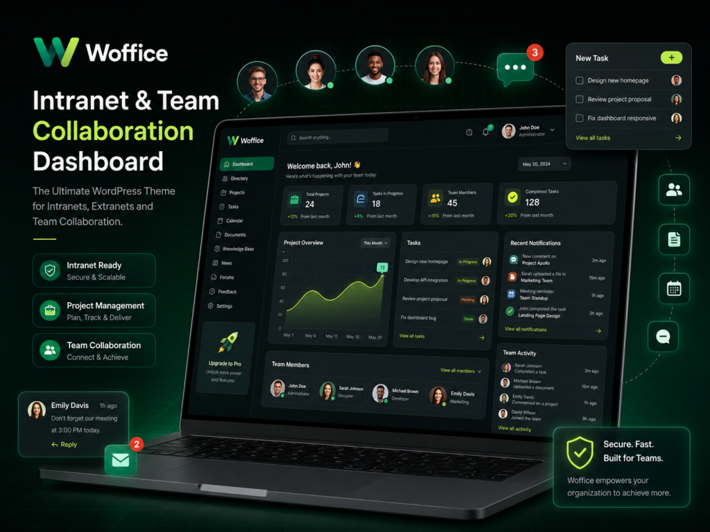 Woffice – Intranet, Extranet & Project Management WordPress Theme (Team Collaboration & Employee Portal Ready)