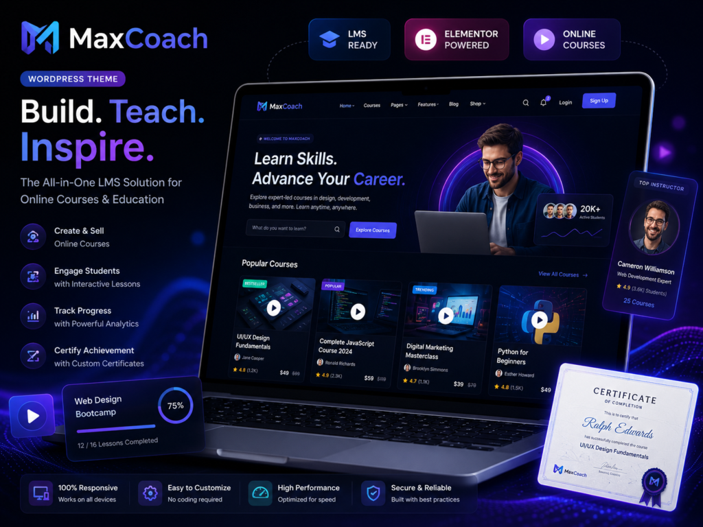 MaxCoach – Online Courses, Coaching & Education WordPress Theme (LMS & Elementor Ready)