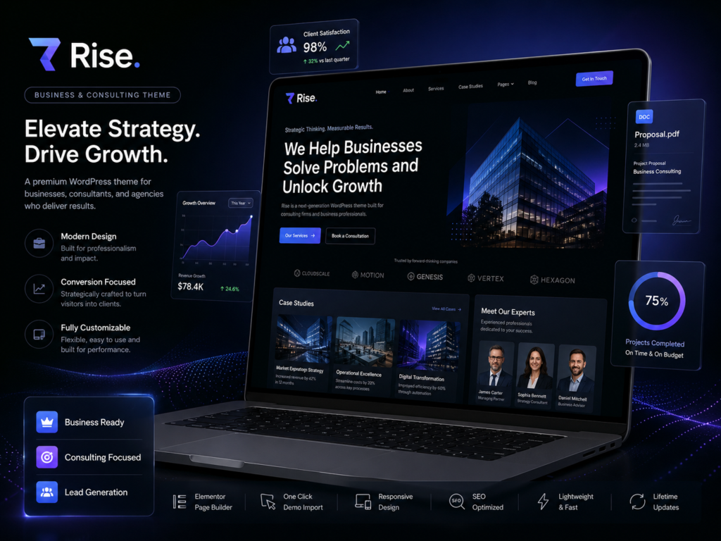 Rise – Business & Consulting WordPress Theme (Elementor & WooCommerce Ready)