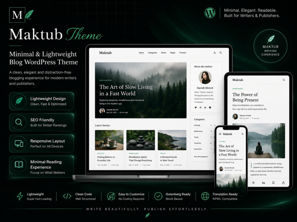 Maktub Theme – Minimal & Lightweight Blog WordPress Theme