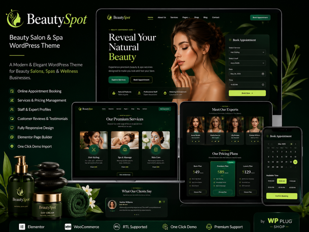 BeautySpot – Beauty Salon & Spa WordPress Theme for Booking Websites