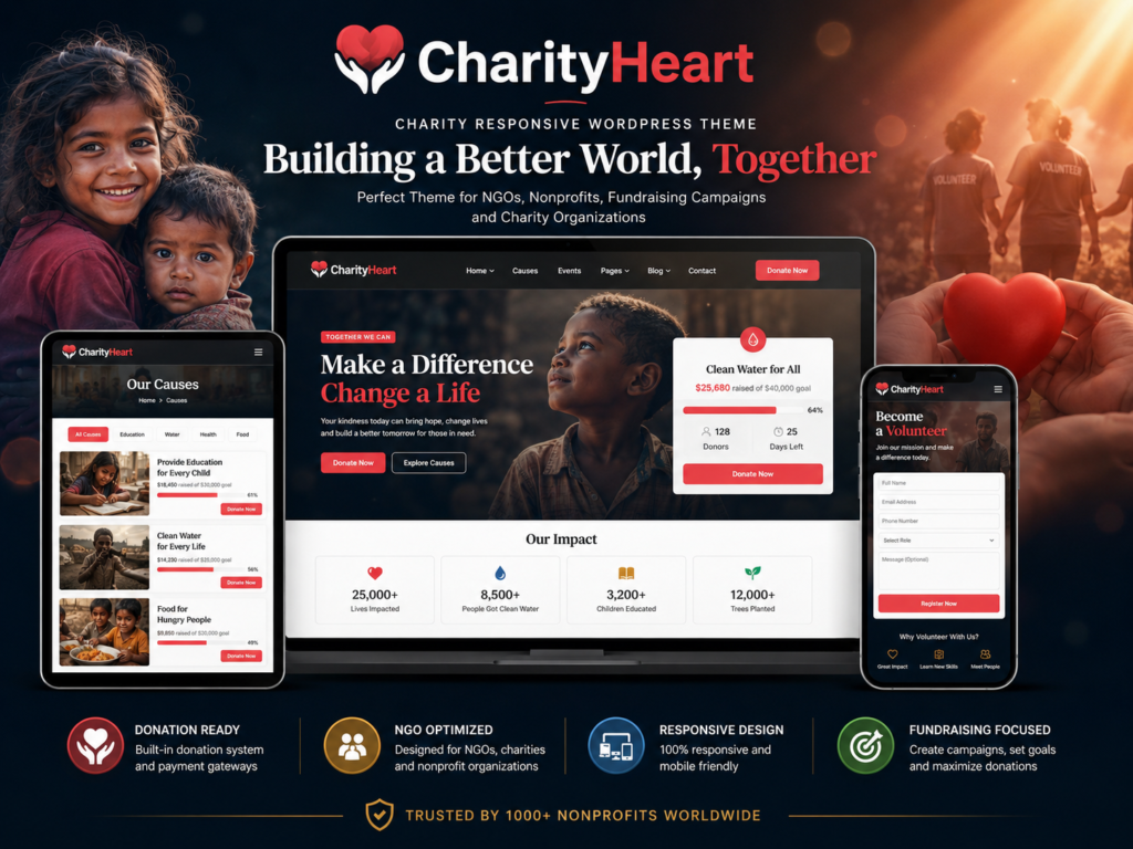 CharityHeart Theme – Charity Responsive WordPress Theme