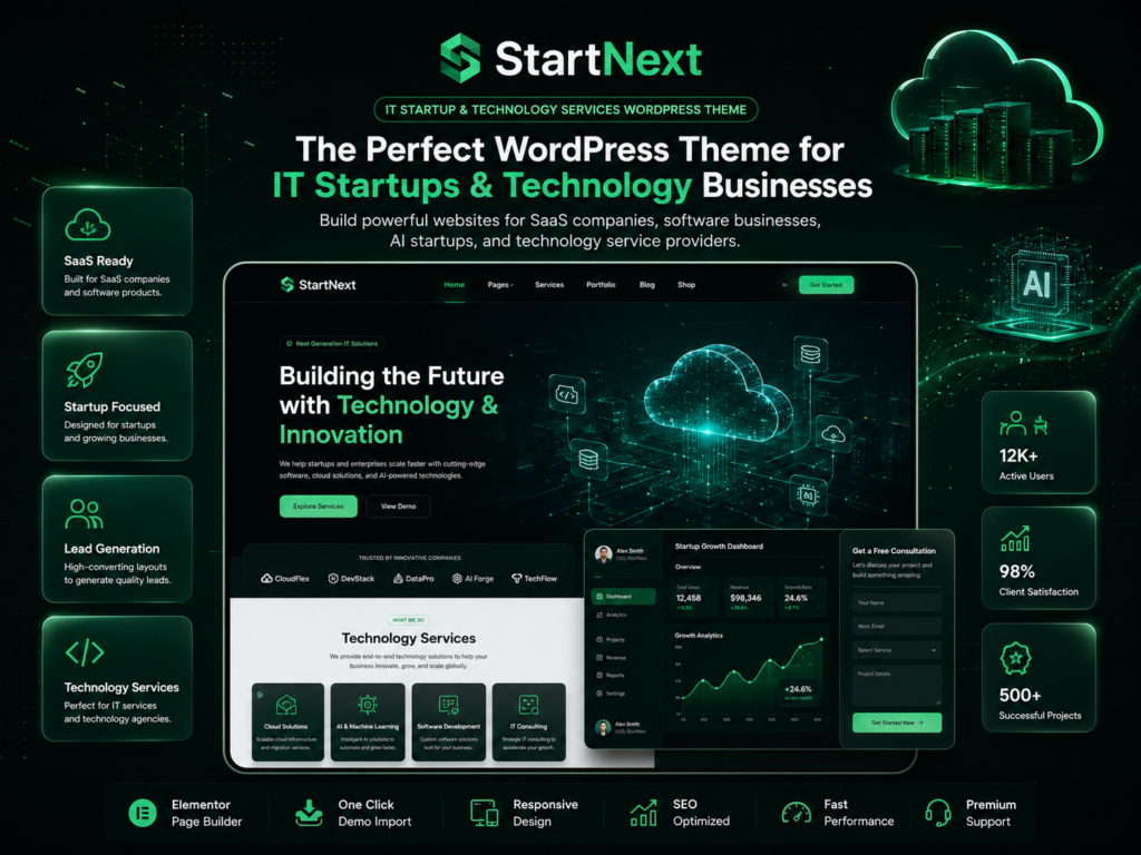StartNext – IT Startup & Technology Services WordPress Theme for SaaS Companies