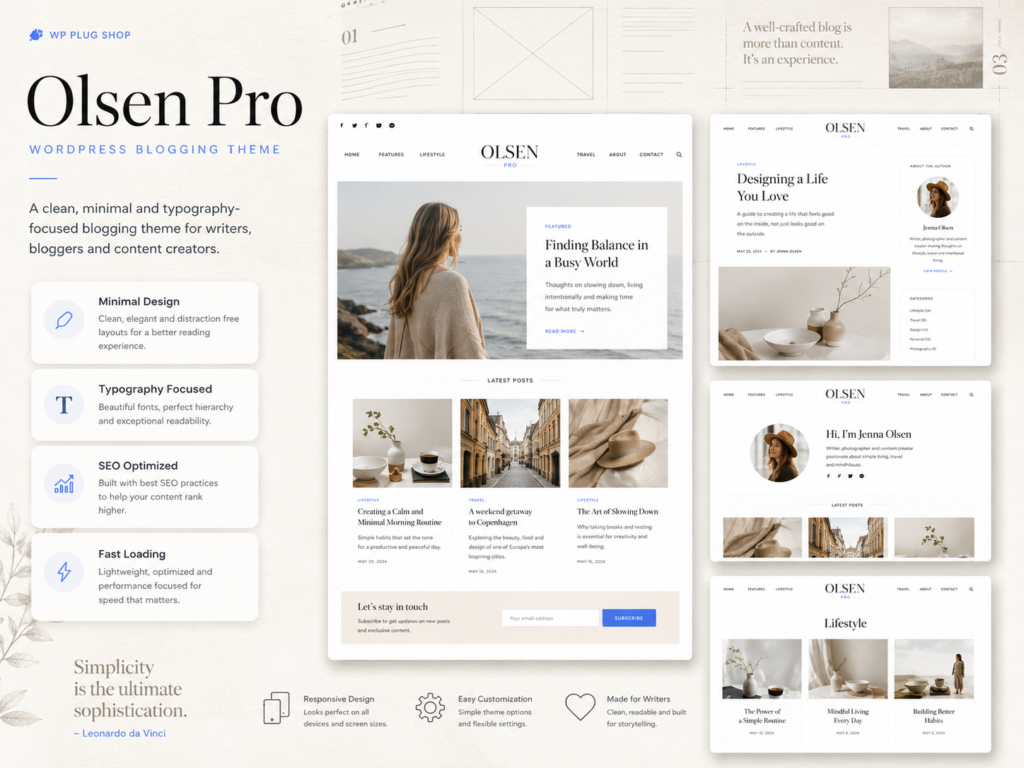 Olsen Pro – Clean & Minimal WordPress Blogging Theme for Writers & Content Creators