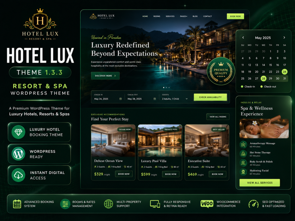 Hotel Lux Theme 1.3.3 – Luxury Resort & Spa Booking WordPress Theme for Hotels