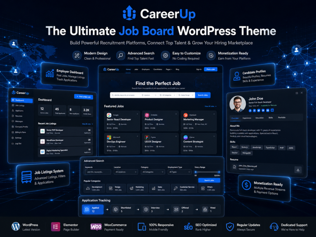 CareerUp – Job Board WordPress Theme for Recruitment & Hiring Marketplace