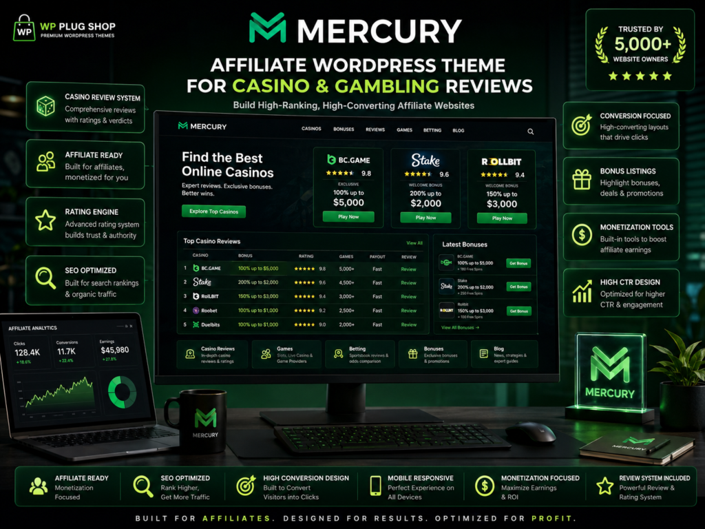 Mercury – Affiliate WordPress Theme for Casino & Gambling Reviews